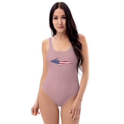 Michigan Upper Peninsula One-Piece Swimsuit (w/ UP USA Flag) | Cherry Blossom Pink