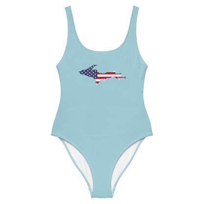 Michigan Upper Peninsula One-Piece Swimsuit (w/ UP USA Flag) | '58 Caddie Blue