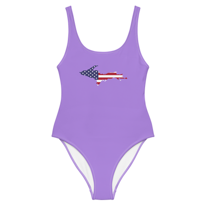 Michigan Upper Peninsula One-Piece Swimsuit (w/ UP USA Flag) | Lavender