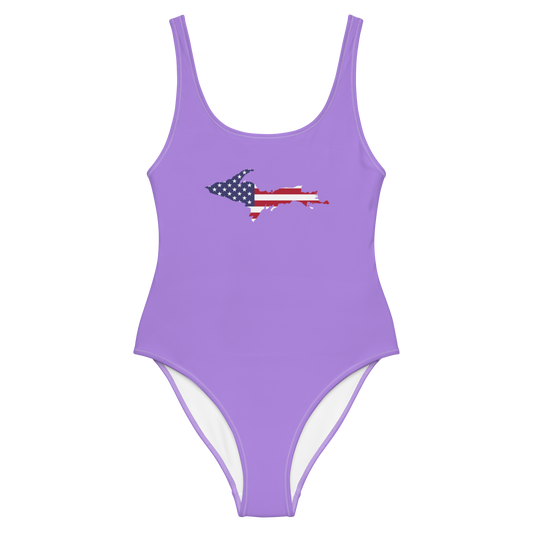 Michigan Upper Peninsula One-Piece Swimsuit (w/ UP USA Flag) | Lavender