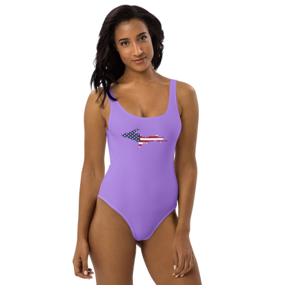 Michigan Upper Peninsula One-Piece Swimsuit (w/ UP USA Flag) | Lavender