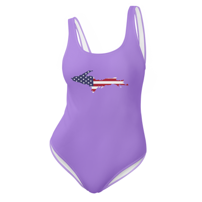 Michigan Upper Peninsula One-Piece Swimsuit (w/ UP USA Flag) | Lavender