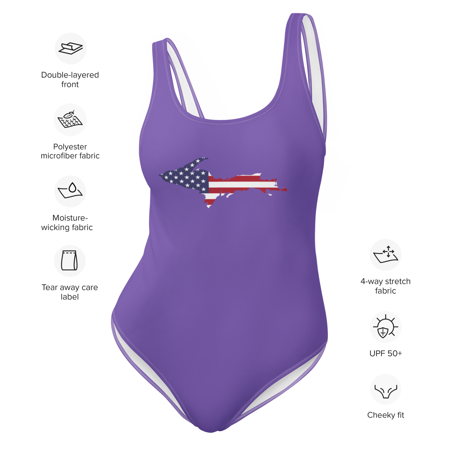 Michigan Upper Peninsula One-Piece Swimsuit (w/ UP USA Flag) | Lake Iris