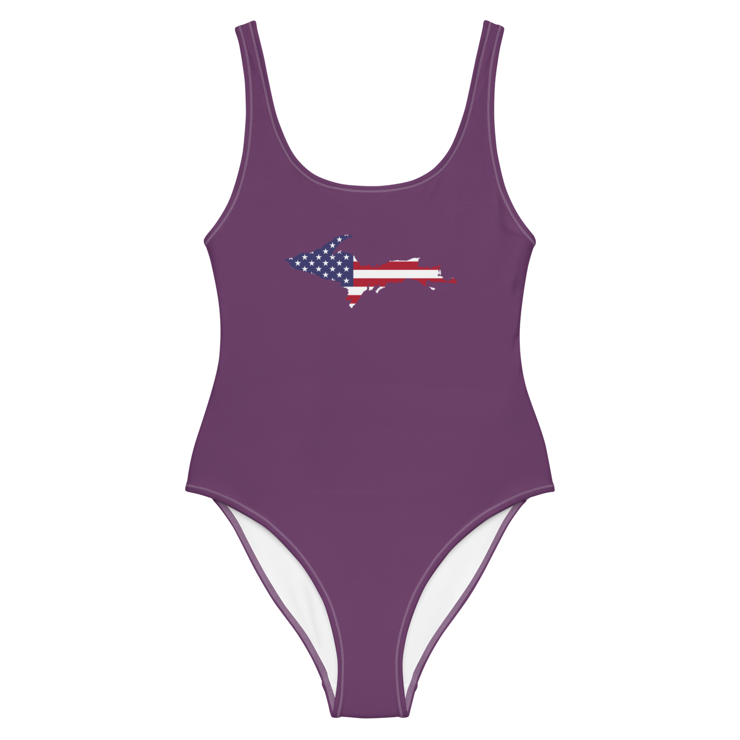 Michigan Upper Peninsula One-Piece Swimsuit (w/ UP USA Flag) | Plum