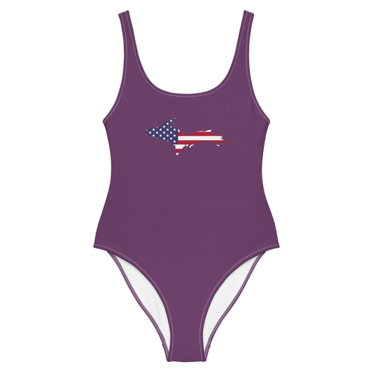 Michigan Upper Peninsula One-Piece Swimsuit (w/ UP USA Flag) | Plum