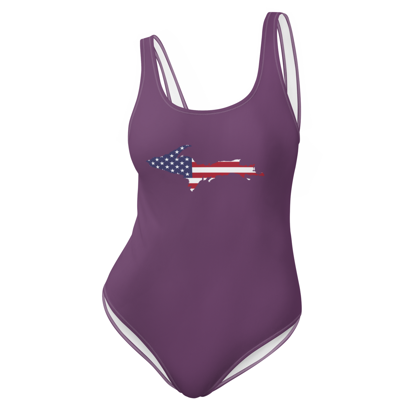 Michigan Upper Peninsula One-Piece Swimsuit (w/ UP USA Flag) | Plum