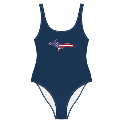 Michigan Upper Peninsula One-Piece Swimsuit (w/ UP USA Flag) | Navy