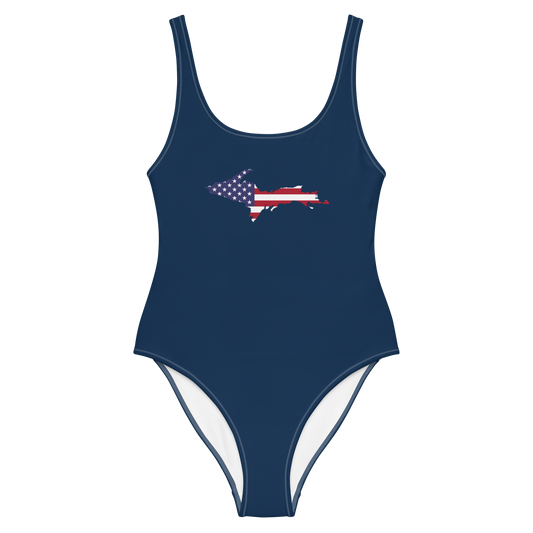 Michigan Upper Peninsula One-Piece Swimsuit (w/ UP USA Flag) | Navy