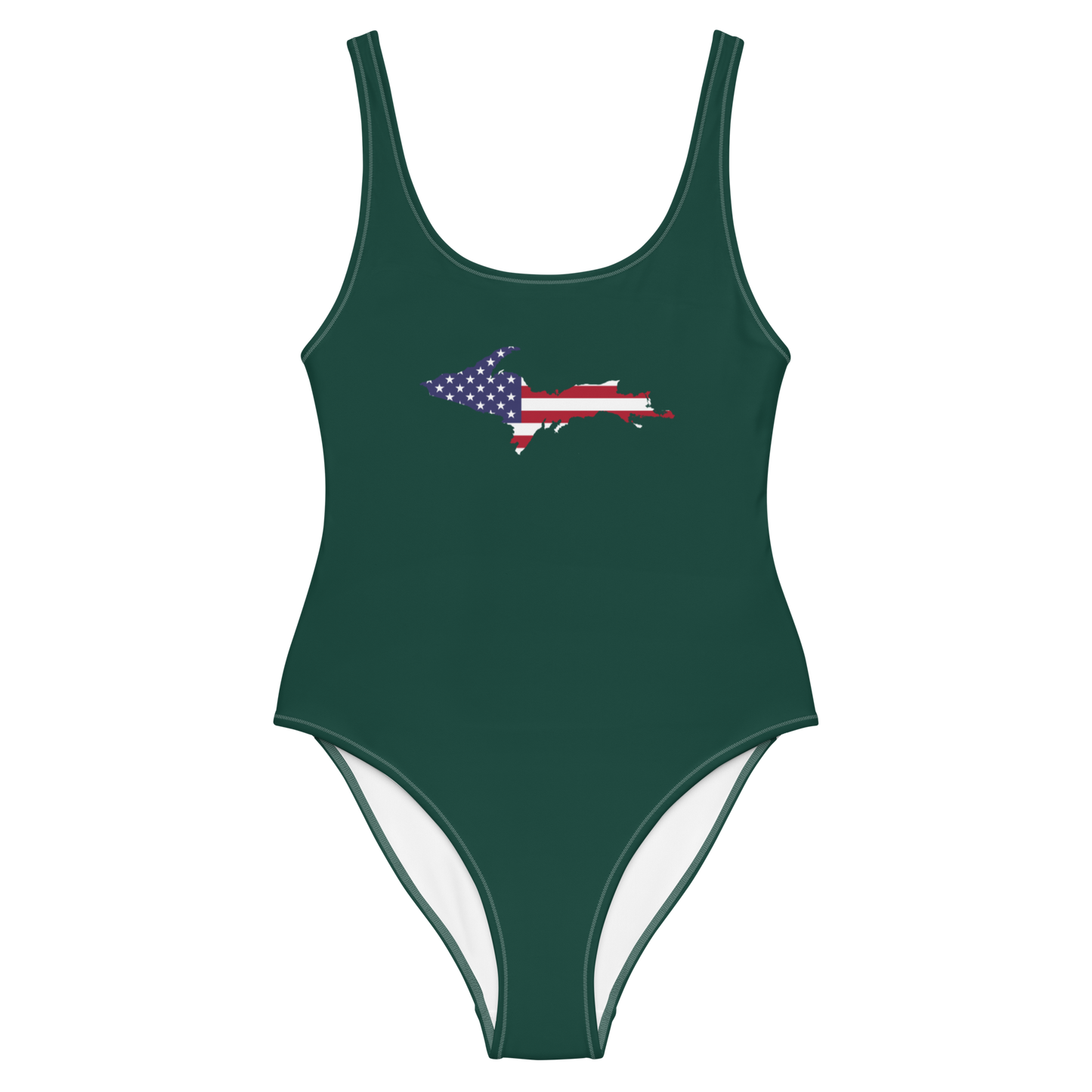 Michigan Upper Peninsula One-Piece Swimsuit (w/ UP USA Flag) | Laconic Green