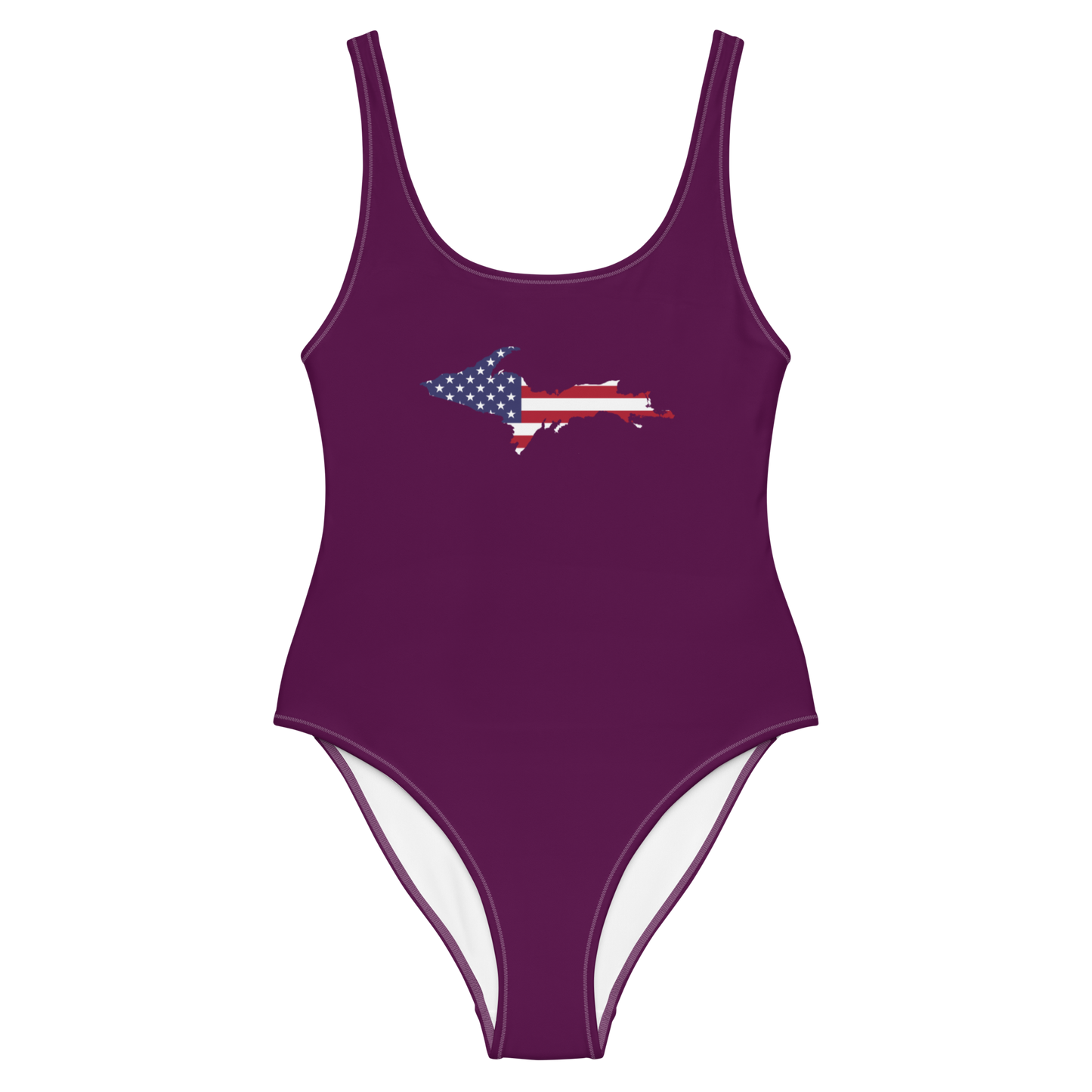 Michigan Upper Peninsula One-Piece Swimsuit (w/ UP USA Flag) | Tyrian Purple