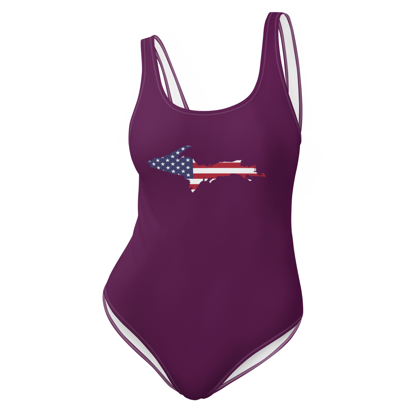 Michigan Upper Peninsula One-Piece Swimsuit (w/ UP USA Flag) | Tyrian Purple