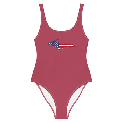 Michigan Upper Peninsula One-Piece Swimsuit (w/ UP USA Flag) | Popstar Pink