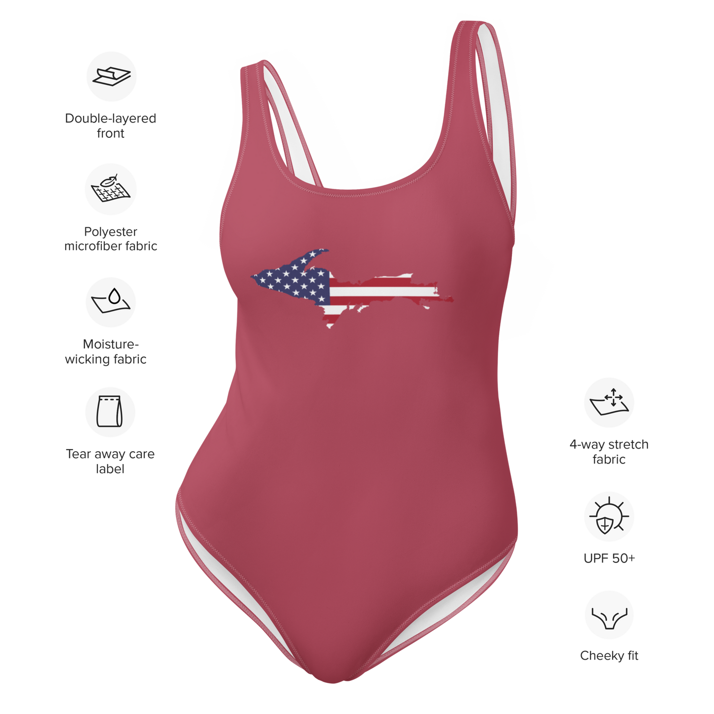 Michigan Upper Peninsula One-Piece Swimsuit (w/ UP USA Flag) | Popstar Pink