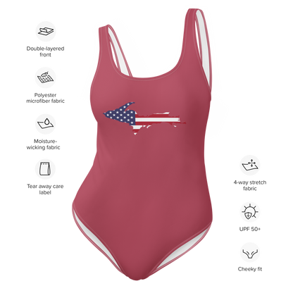 Michigan Upper Peninsula One-Piece Swimsuit (w/ UP USA Flag) | Popstar Pink