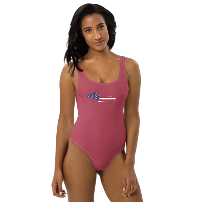 Michigan Upper Peninsula One-Piece Swimsuit (w/ UP USA Flag) | Popstar Pink