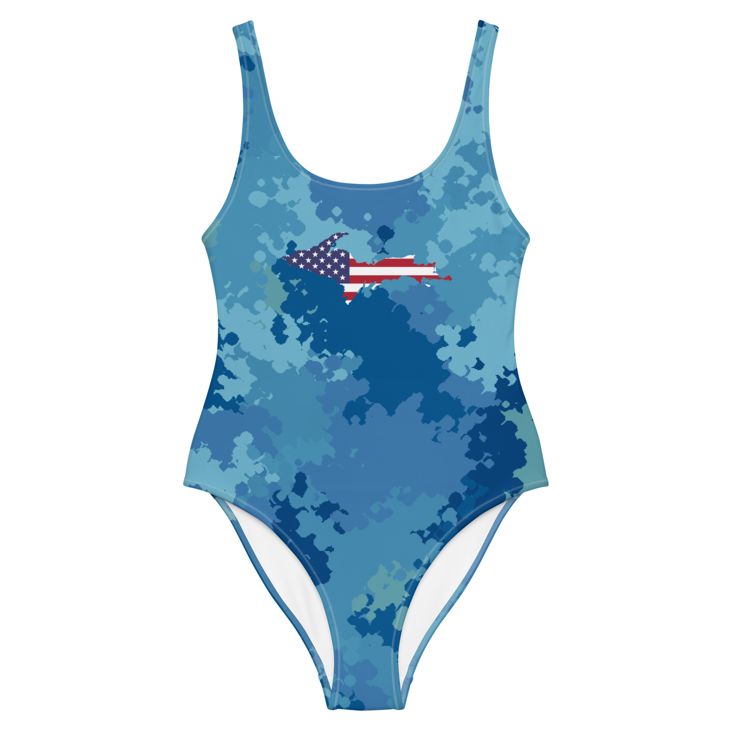 Michigan Upper Peninsula One-Piece Swimsuit (w/ UP USA Flag) | Great Lakes Camo