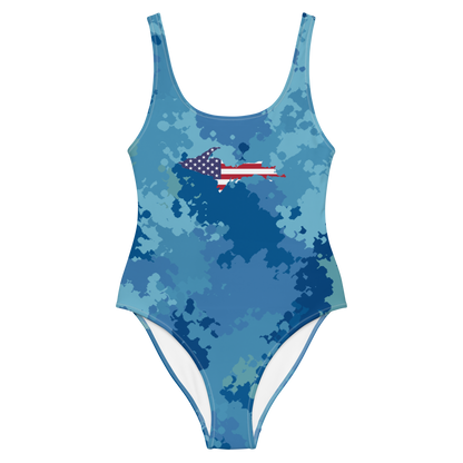 Michigan Upper Peninsula One-Piece Swimsuit (w/ UP USA Flag) | Great Lakes Camo