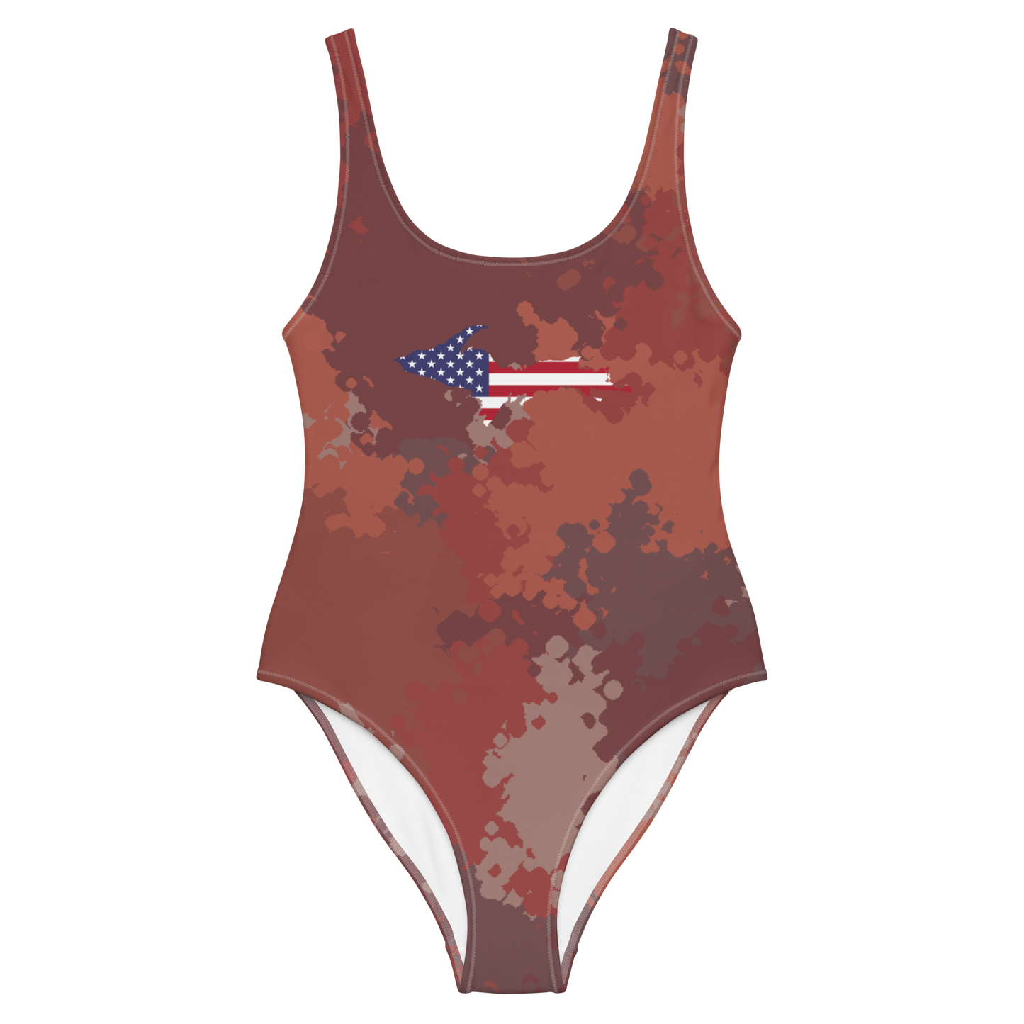 Michigan Upper Peninsula One-Piece Swimsuit (w/ UP USA Flag) | Ore Dock Red