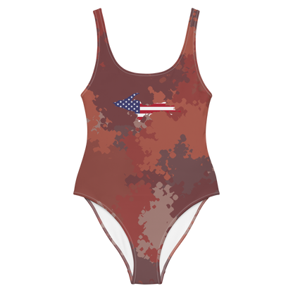 Michigan Upper Peninsula One-Piece Swimsuit (w/ UP USA Flag) | Ore Dock Red