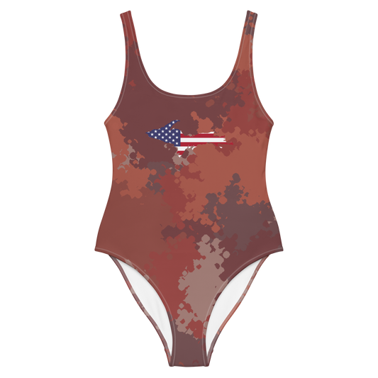 Michigan Upper Peninsula One-Piece Swimsuit (w/ UP USA Flag) | Ore Dock Red