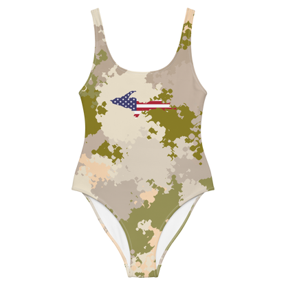 Michigan Upper Peninsula One-Piece Swimsuit (w/ UP USA Flag) | Rosy Mound Camo