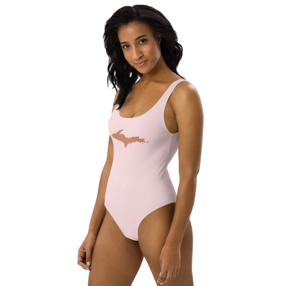 Michigan Upper Peninsula One-Piece Swimsuit (w/ Copper Outline) | Pale Pink