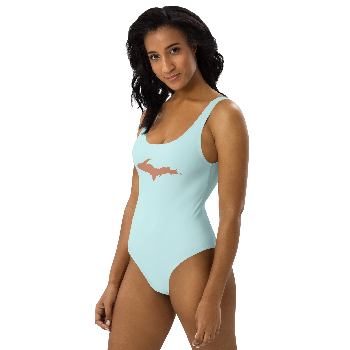 Michigan Upper Peninsula One-Piece Swimsuit (w/ Copper Outline) | Cyan