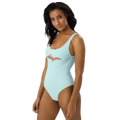 Michigan Upper Peninsula One-Piece Swimsuit (w/ Copper Outline) | Cyan