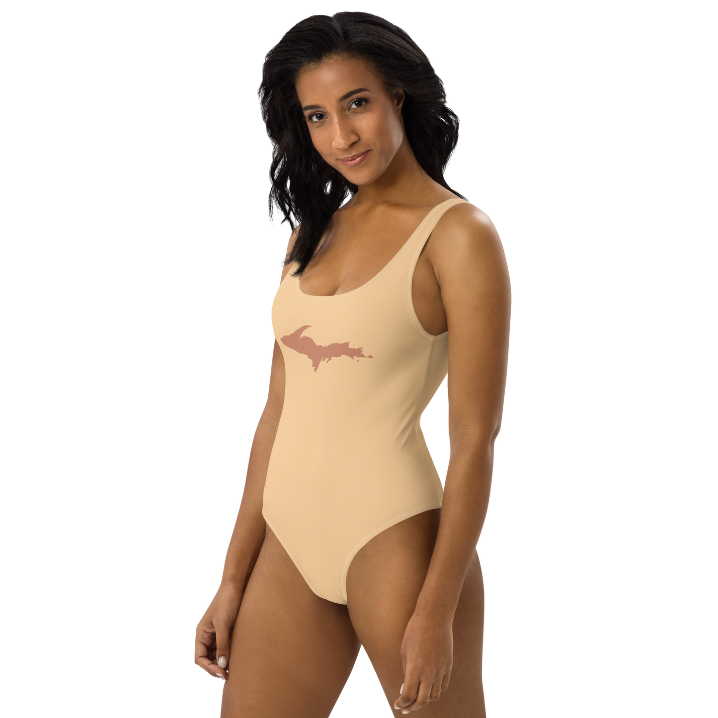 Michigan Upper Peninsula One-Piece Swimsuit (w/ Copper Outline) | Pale Apricot