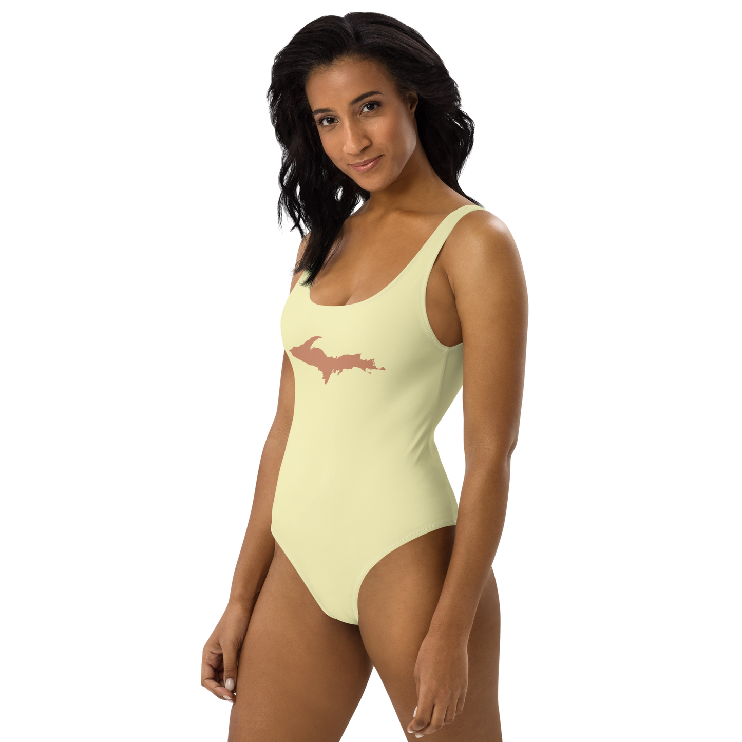 Michigan Upper Peninsula One-Piece Swimsuit (w/ Copper Outline) | Canary Yellow