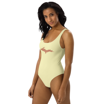 Michigan Upper Peninsula One-Piece Swimsuit (w/ Copper Outline) | Canary Yellow