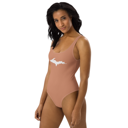 Michigan Upper Peninsula One-Piece Swimsuit (w/ UP Outline) | Copper Color