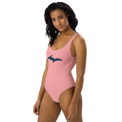 Michigan Upper Peninsula One-Piece Swimsuit (w/ UP Outline) | Strawberry Pink