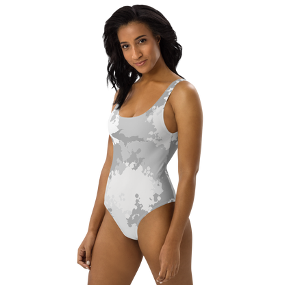 Michigan Upper Peninsula One-Piece Swimsuit (w/ UP Outline) | Snow Camo