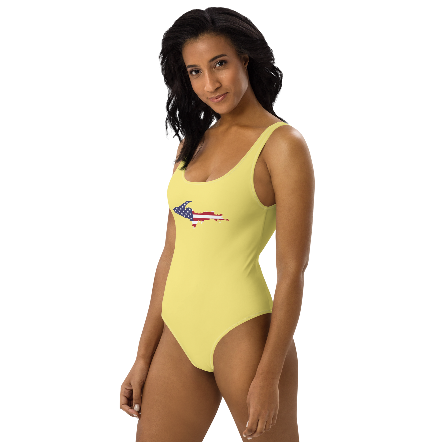 Michigan Upper Peninsula One-Piece Swimsuit (w/ UP USA Flag) | Cherry Yellow