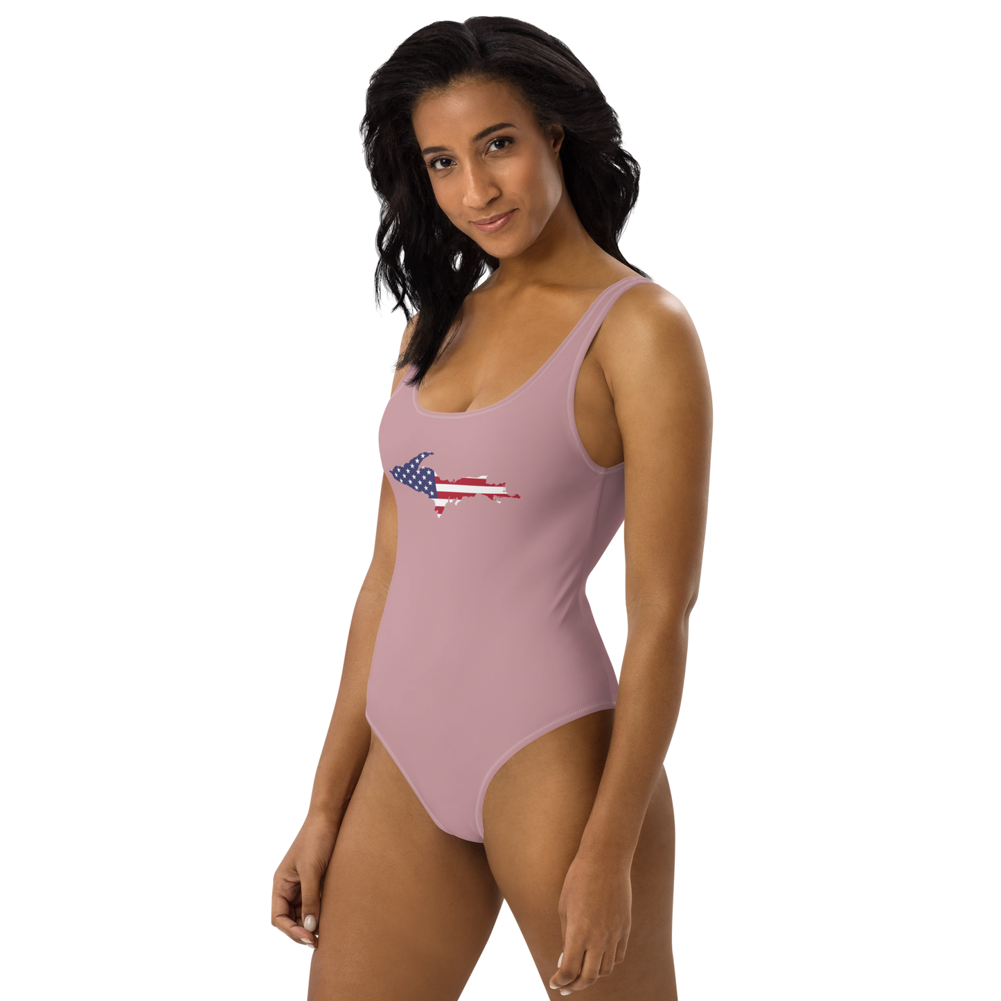 Michigan Upper Peninsula One-Piece Swimsuit (w/ UP USA Flag) | Cherry Blossom Pink