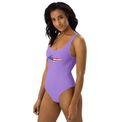 Michigan Upper Peninsula One-Piece Swimsuit (w/ UP USA Flag) | Lavender