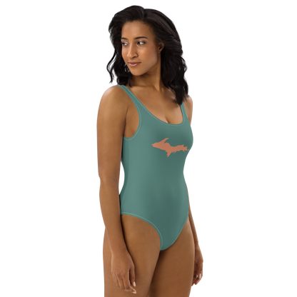 Michigan Upper Peninsula One-Piece Swimsuit (w/ Copper Outline) | Copper Green