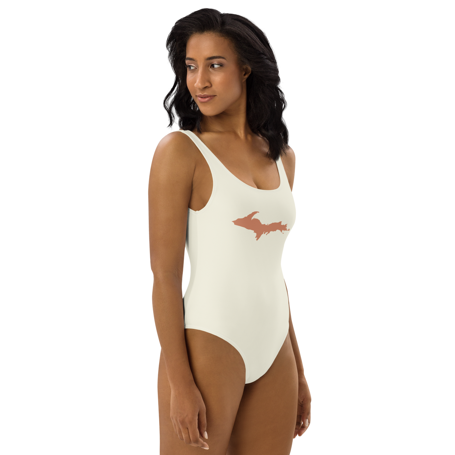 Michigan Upper Peninsula One-Piece Swimsuit (w/ Copper Outline) | Ivory