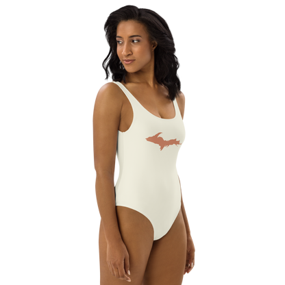 Michigan Upper Peninsula One-Piece Swimsuit (w/ Copper Outline) | Ivory