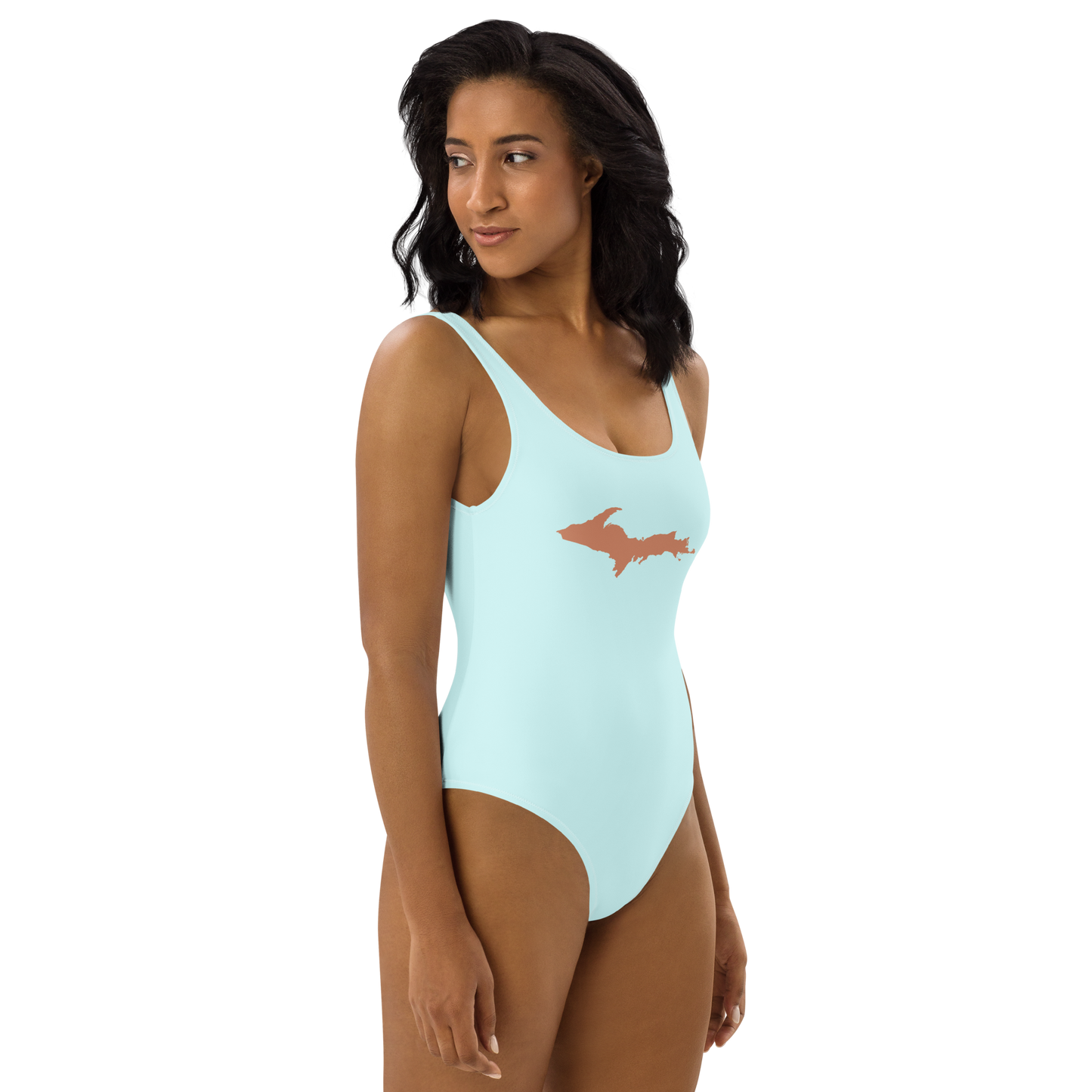 Michigan Upper Peninsula One-Piece Swimsuit (w/ Copper Outline) | Cyan