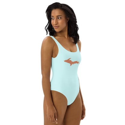 Michigan Upper Peninsula One-Piece Swimsuit (w/ Copper Outline) | Cyan