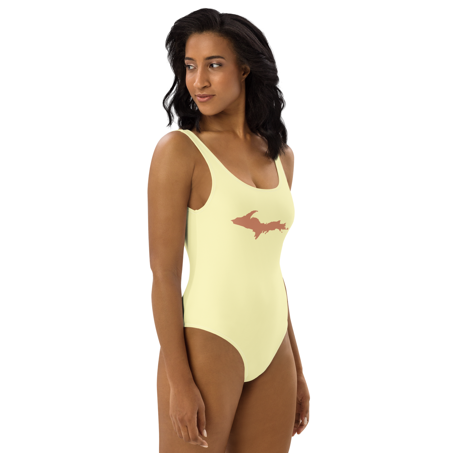 Michigan Upper Peninsula One-Piece Swimsuit (w/ Copper Outline) | Canary Yellow