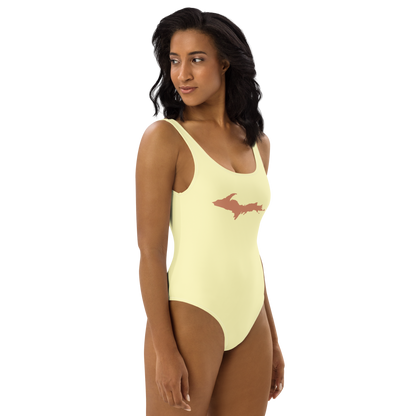 Michigan Upper Peninsula One-Piece Swimsuit (w/ Copper Outline) | Canary Yellow