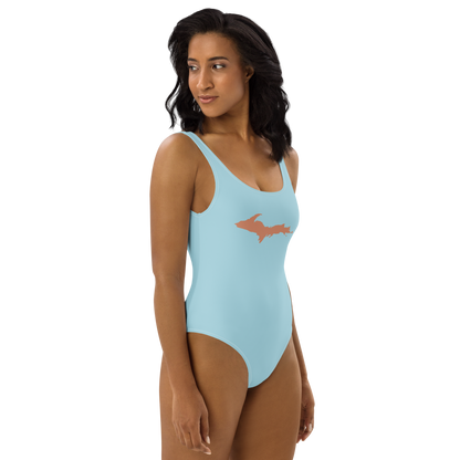 Michigan Upper Peninsula One-Piece Swimsuit (w/ Copper Outline) | '58 Caddie Blue