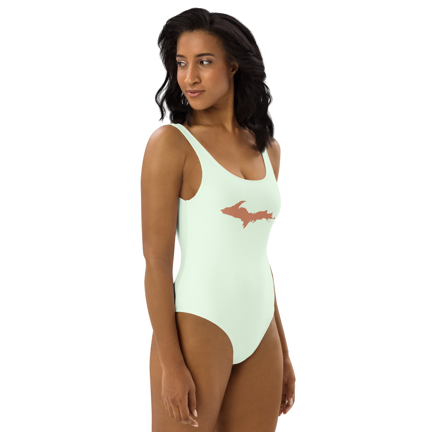 Michigan Upper Peninsula One-Piece Swimsuit (w/ Copper Outline) | Dew Green