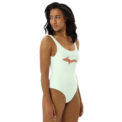 Michigan Upper Peninsula One-Piece Swimsuit (w/ Copper Outline) | Dew Green