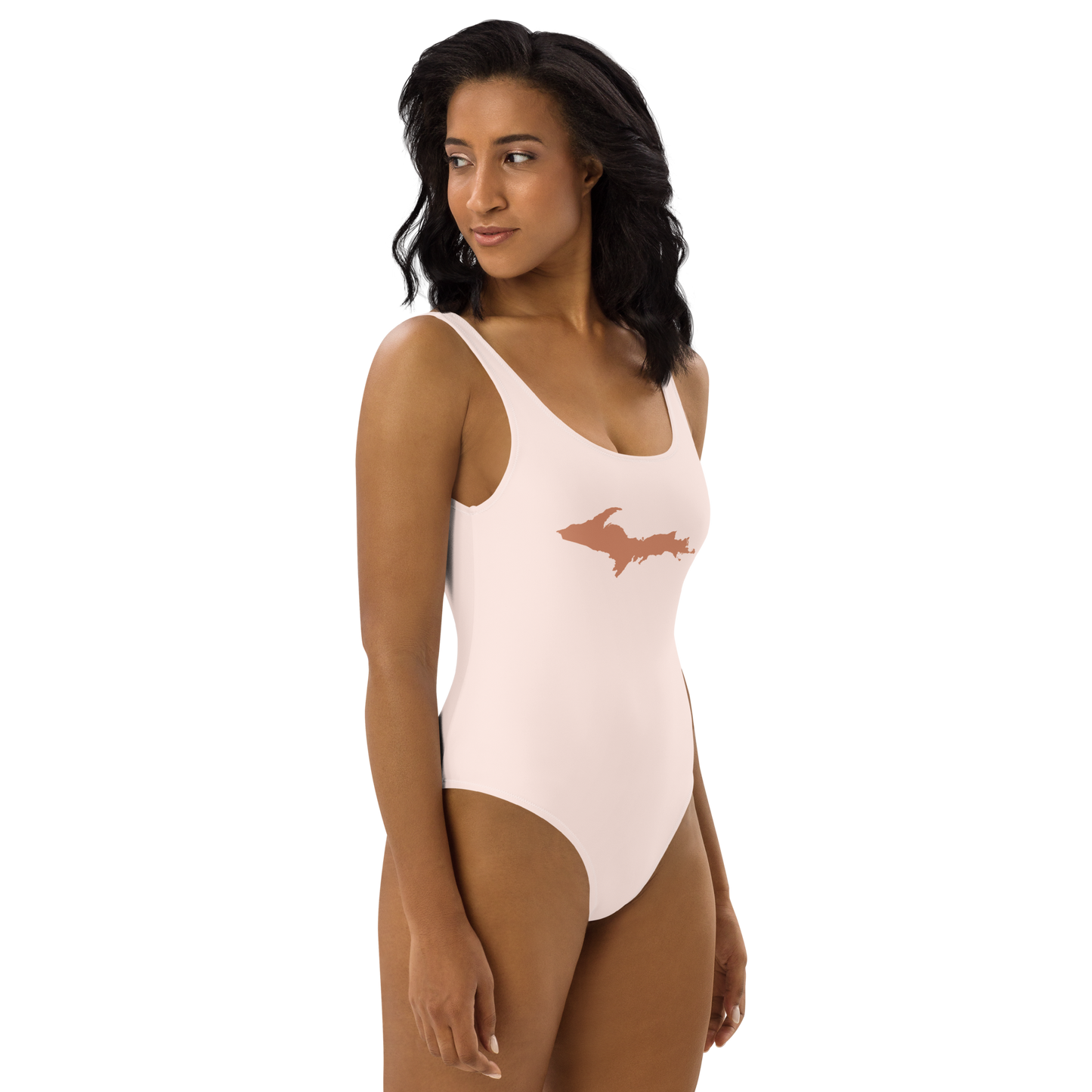 Michigan Upper Peninsula One-Piece Swimsuit (w/ Copper Outline) | Champagne Pink