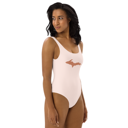 Michigan Upper Peninsula One-Piece Swimsuit (w/ Copper Outline) | Champagne Pink