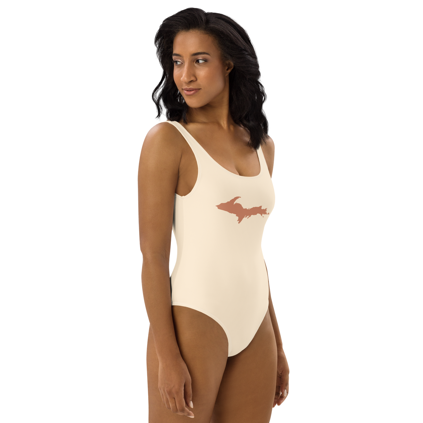 Michigan Upper Peninsula One-Piece Swimsuit (w/ Copper Outline) | Champagne White